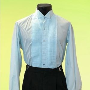 Boy's Size Small Light Blue Wing Collar Pleated Tuxedo Shirt- Easy Care NWOT